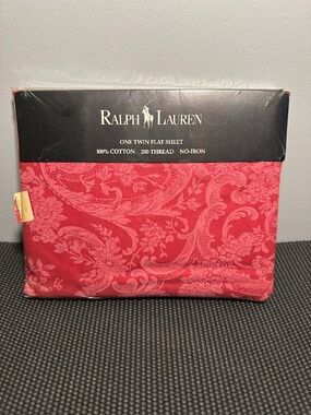 Vintage Ralph Lauren Avery Coastal Red Twin Flat Sheet Made In USA NOS